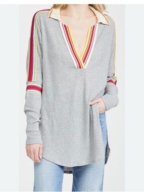 Free People Light Grey Feeling Magical Ribbed V-Neck Knit Top